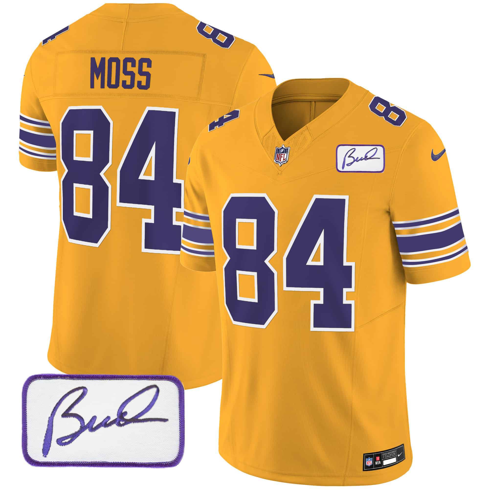 Men Minnesota Vikings #84 Moss Yellow 2024 Nike Bud Grant Patch Classic Limited NFL Jersey